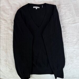 White + Warren Classic Black V-Neck Sweater 100% Cashmere